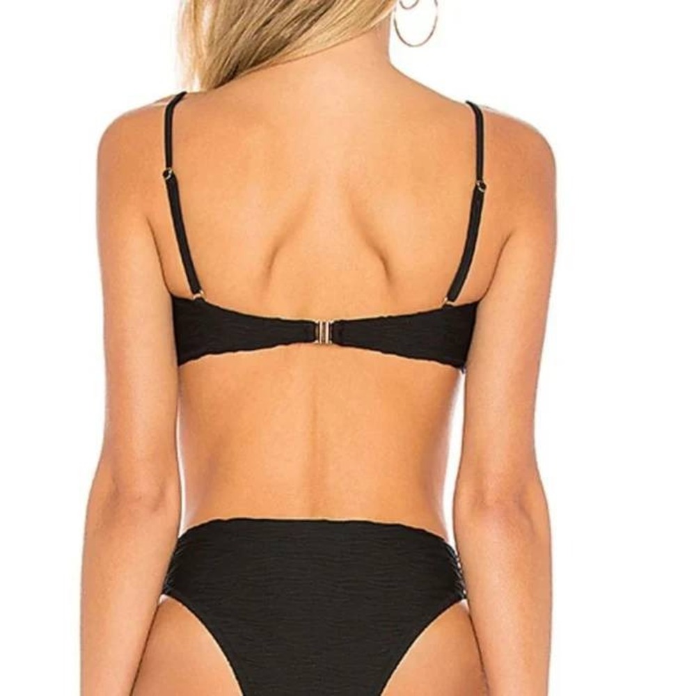 Milly Cabana Bikini Top Womens S Black NWT Lace Up Metal Closure Textured - Picture 3 of 3